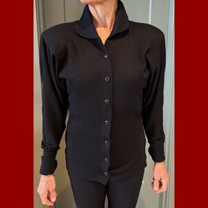 VINTAGE NORMA KAMALI Top w Dolman Sleeves Folding Cuffs Black Size L c 1980s